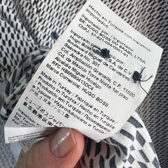 BOSSHugo Boss Slim Fit Long Sleeve Button Front Geo Print Men's Shirt Size 18/46 - Picture 10 of 11